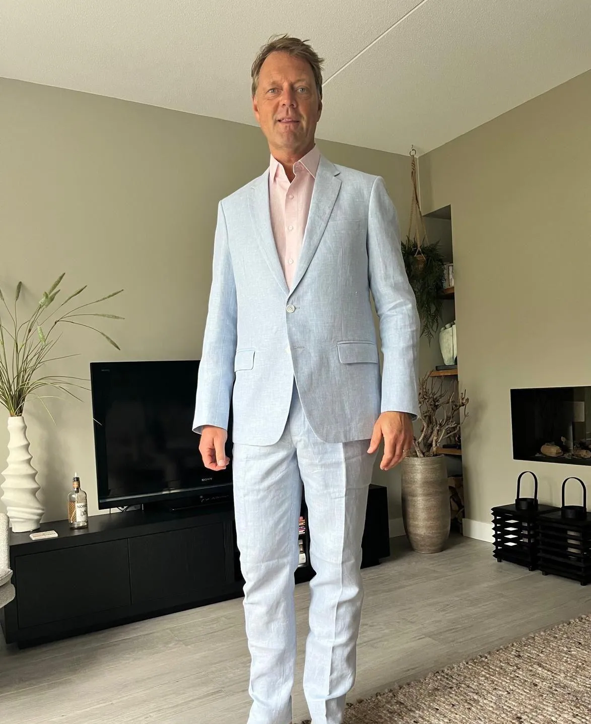 Modern wedding suit portrait